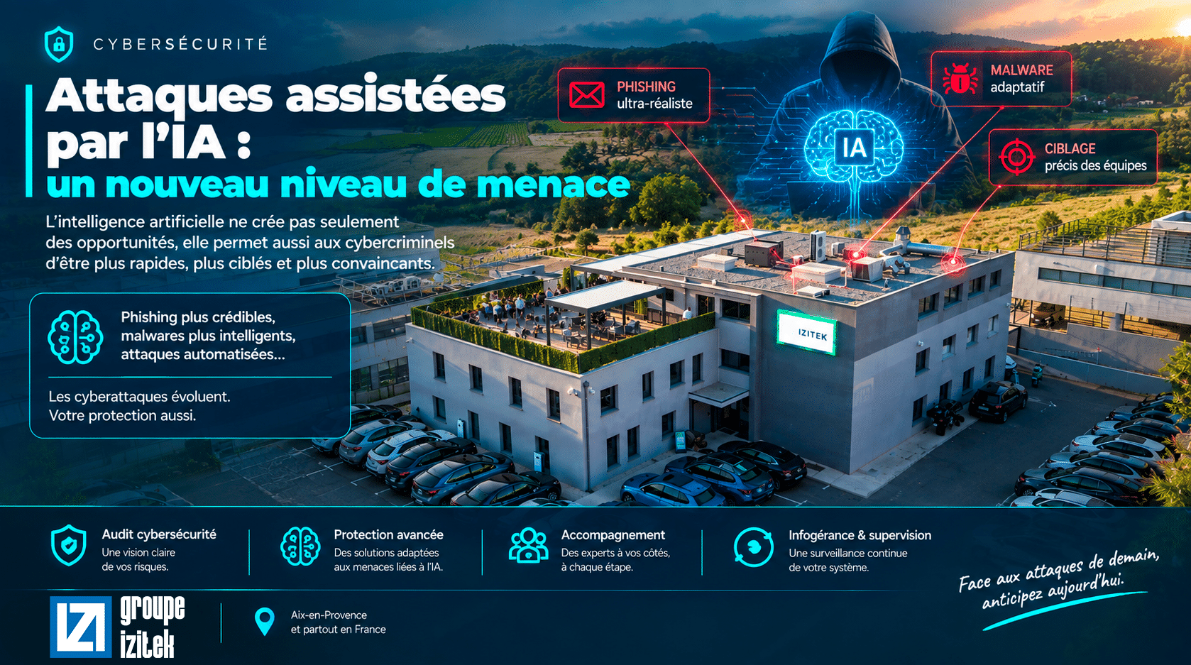 batiment izitek avec des infos sur la cybersécurité pour les PME TPE en france