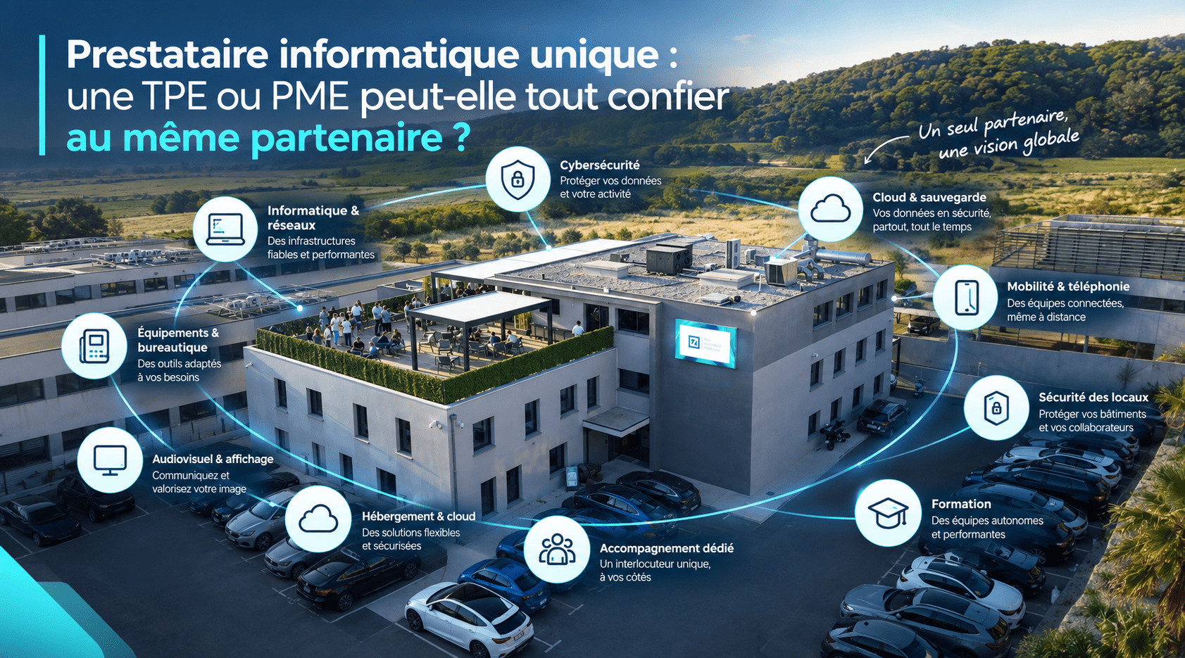 Comment choisir son prestataire informatique : dix critères pour une TPE ou PME. on va retrouver le bâtiment izitek et toutes les infos concernant comment choisir une entreprise et les avantages à prendre izitek